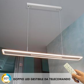 Image of Lampadario moderno ufficio lampada pendente LED 70W CCT doppio LED con telecomando luce dimmerabile sospensione studio 230V BIANCO
