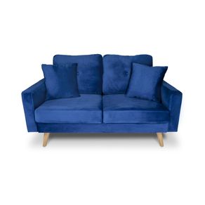 Image of Divano 2 posti in velluto blu piedi in legno mod. Chloe DI2P-CH07VLT-PL