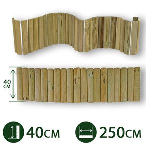 Image of bordure per aiuole rollborder srotolabile ø 5 cm 250 x 40 h in legno di pino impregnato per fioriere giardini aiuola fiori cod:ferx.pali.23.s