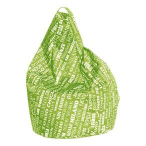 Image of Poltrona a sacco con fantasia con scritte colore verde e bianco misure 80 x 120 x 80 cm - Poltrona a sacco con fantasia con scritte, colore verde e bianco, Misure 80 x 120 x 80 cm