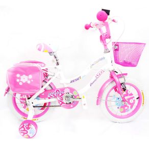 Image of Bicicletta per Bambina 12" 2 Freni con Cestino e Borse Laterali Bianca e Rosa