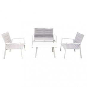 Image of Set Salotto da Giardino Divano 2 Poltrone e Tavolino in Alluminio Bianco