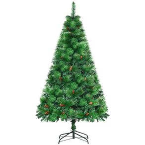 Image of Albero di Natale Artificiale H180 cm 782 Rami con Decori e Base in Metallo Verde