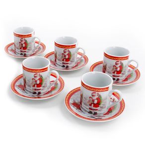 Image of Set da Caffè 5 Tazzine e 5 Piattini di Natale in Ceramica