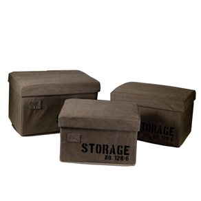 Image of Set 3 Scatole in tessuto marrone storage rettangolare