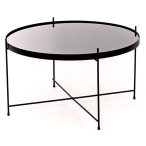 Image of Tavolino da Giardino Ø70x40 cm in Metallo Top in Vetro Nero