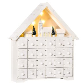 Image of Calendario dell'Avvento 39x9x42 cm 24 Cassetti Villaggio di Natale con Alberi e Luci Bianco