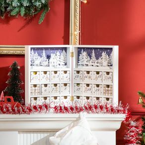 Image of Calendario Avvento di Natale a forma di Libro 22x9x30 cm con Scritte e Motivi a Tema Bianco