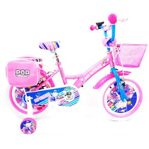 Image of Bicicletta per Bambina 12" 2 Freni con Cestino e Borse Laterali Rosa e Bianca