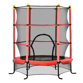 Image of Trampolino Tappeto Elastico per Bambini Ø163x163 cm con Rete di Sicurezza e Corde Elastiche Rosso
