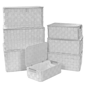 Image of Set 7 Scatole in poliestere bianco rettangolare con manici in metallo