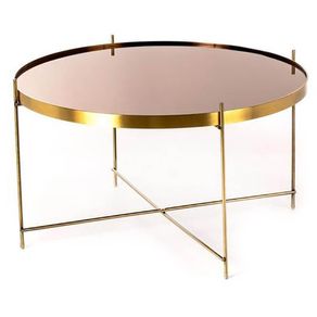Image of Tavolino da Giardino Ø70x40 cm in Metallo Top in Vetro Ottone Lucido