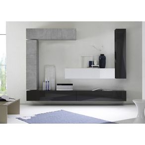 Image of Parete attrezzata moderna di design, Beton, Antracite lucido, Bianco lucido - 278x200 cm, ZLCCB23