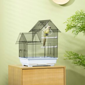 Image of Gabbia per Uccelli con Maniglia 39x33x47 cm in Metallo con Vassoio Estraibile Pioli e Altalena Bianco