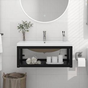 Image of Telaio per Lavabo da Bagno con Lavabo Integrato Nero in Ferro cod mxl 64635