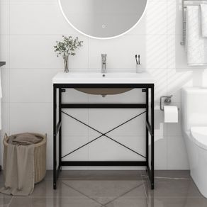 Image of Telaio per Lavabo da Bagno con Lavabo Integrato Nero in Ferro cod mxl 64636