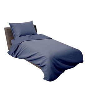 Image of Completo letto cotone 1 piazza tinta inpezza blu