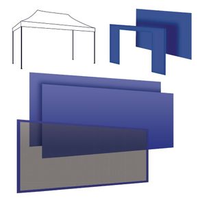 Image of Set completo per gazebo 3x4m: 2 teli laterali 4,5 + 1 telo laterale 3m + telo porta + telo zanzariera blu