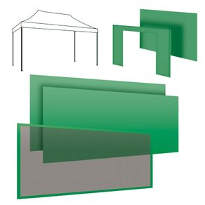 Image of Set completo per gazebo 3x4m: 2 teli laterali 4,5 + 1 telo laterale 3m + telo porta + telo zanzariera verde