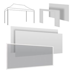 Image of Set completo per gazebo 3x4m: 2 teli laterali 4,5 + 1 telo laterale 3m + telo porta + telo zanzariera bianco