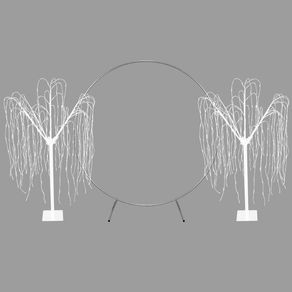 Image of Arco Decorativo per Matrimoni - Argento & 2 x Salice Piangente Luminoso LED Bianco - 180cm - Luci Calde
