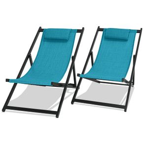 Image of Set di 2 sedie a sdraio pieghevoli in alluminio. Sdraio giardino di design schienale regolabile in 4 posizioni turchese