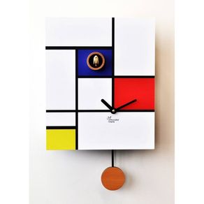 Image of Orologio Con Cucù Around Mondrian Stampa Su Mdf Made In Italy