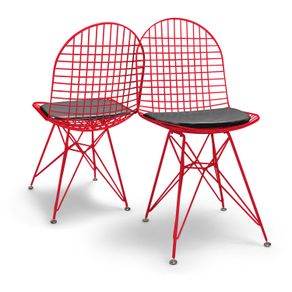 Image of COPENAGHEN - Set di 2 sedie in metallo con design industrial. Set di 2 sedie da pranzo, ufficio, studio. Colore rosso