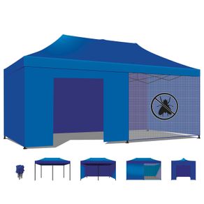 Image of Taman Tenda / Gazebo Per Giardino 3X6 Impermeabile Tendone Pieghevole Per Fiere E Mercati Con Teli Laterali Colore Blu