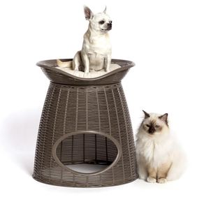 Image of Pasha - Cuccia a doppio vano per gatti e cani. Cuccia per animali domestici, con 2 cuscini in dotazione. Colore Tortora