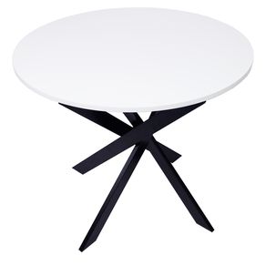 Image of Tavolo da pranzo fisso rotondo 90 x 90 x 77 cm di altezza, 4 persone Colore bianco opaco, Gambe nero opaco