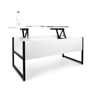 Image of Tavolino da salotto con contenitore stile industrial tavolino da caffè in acciaio e legno moderno, ripiano sollevabile