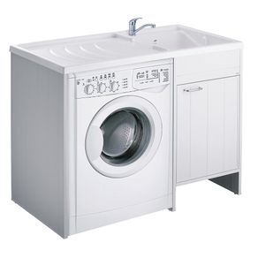Image of Mobile lavatoio lavatrice 109x60 cm in pvc bianco con vasca lavapanni a destra