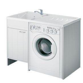 Image of Mobile lavatoio lavatrice 109x60 cm in pvc bianco con vasca lavapanni a sinistra