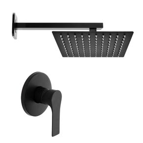 Image of Set doccia nero opaco completo di soffione quadrato 30x30 cm e miscelatore incasso