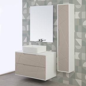 Image of Mobile da bagno 90 cm sospeso tortora con lavabo e specchio Furore