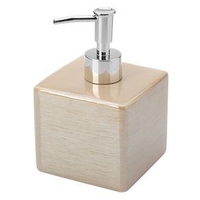Image of Dispenser Sapone In Ceramica Lucida Beige A Forma Di Cubo