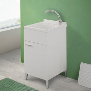 Image of Mobile lavatoio 45x50 bianco con vasca in resina completo di asse lavapanni