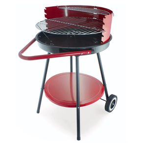 Image of Barbecue Grill Tondo Con Griglia Di Cottura In Acciaio, Ruote Per Trasporto E Struttura In Acciaio Colore Rosso-Galileo