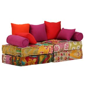 Image of Pouf Modulare a 2 Posti in Tessuto Patchwork 244985