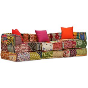 Image of Pouf Modulare a 3 Posti in Tessuto Patchwork 244979