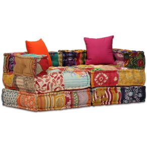 Image of Pouf Modulare a 2 Posti in Tessuto Patchwork 244977