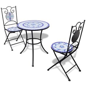 Image of Set da Bistrot 3 pz in Piastrelle di Ceramica Blu e Bianco 271771