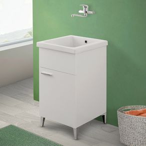 Image of Mobile lavatoio bianco 45x50 con vasca in ceramica e strofinatoio