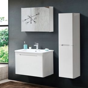 Image of Mobile bagno sospeso 80 cm bianco lucido con armadietto a specchio Stillo