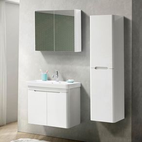 Image of Mobile bagno sospeso 70 cm bianco lucido con armadietto a specchio Clip
