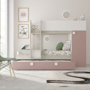 Image of Letto a castello bianco consumato e rosa antico con letto estraibile