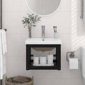 Image of Telaio per Lavabo da Bagno con Lavabo Integrato Nero in Ferro 3101382