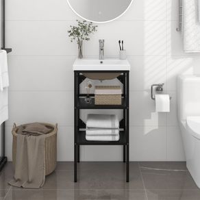 Image of Telaio per Lavabo da Bagno con Lavabo Integrato Nero in Ferro 3101376