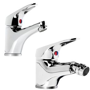Image of Miscelatore rubinetto bidet cromato + miscelatore rubinetto lavabo cromato rubinetteria bagno casa